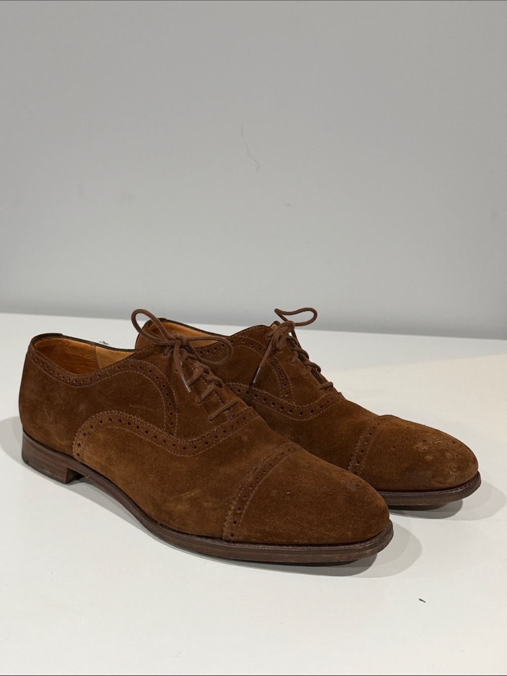 Brooks Brother’s Peal & Co Men's Brown Suede Cap-Toe Oxford Lace-Up Dress Shoes